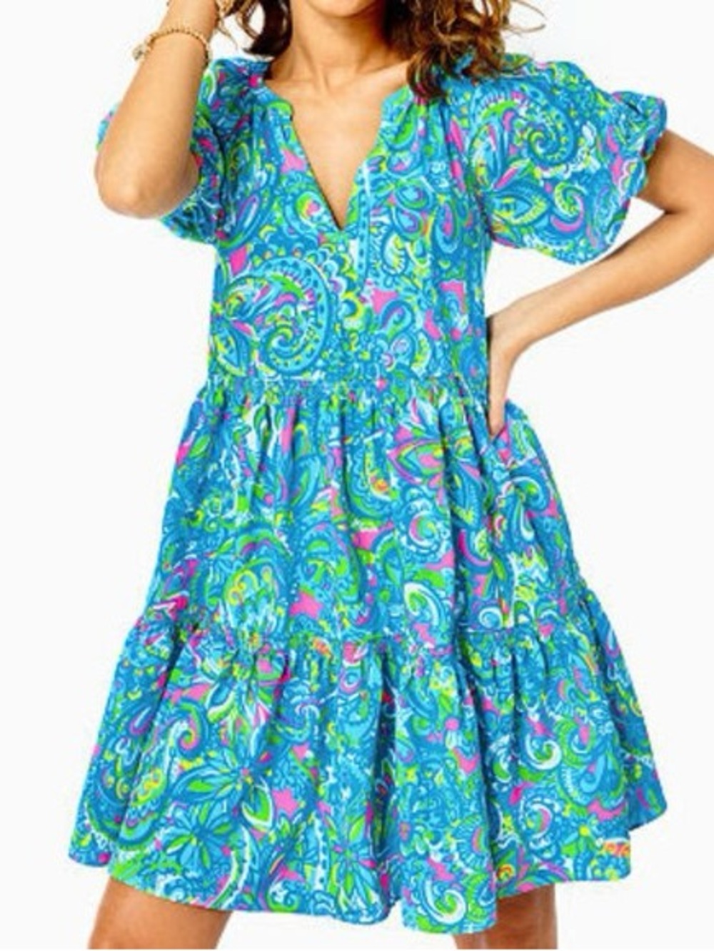 Lilly Pulitzer Large Shannon Short Sleeve Dress Seabreeze Blue Hey Gullfriend